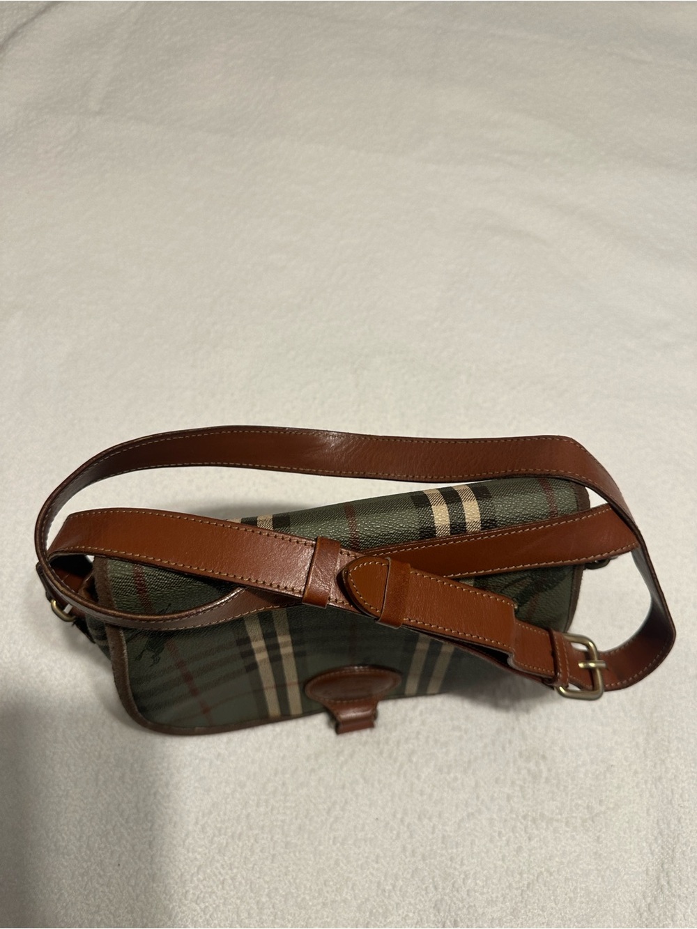 Burberry Green Plaid Crossbody Bag with Brown Leather Trim - Picture 12 of 12
